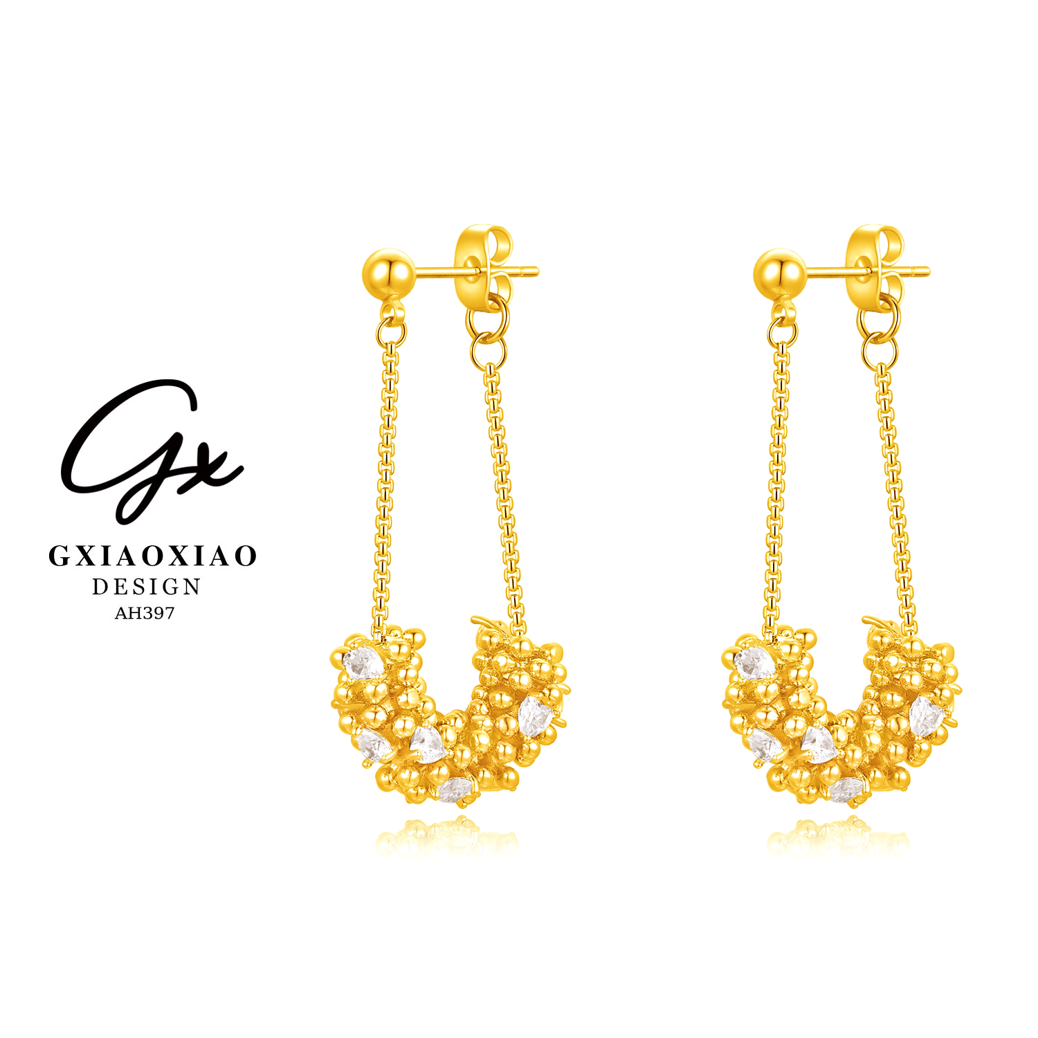 G XIAOXIAO 镀K金 【上弦月】高级感气质麦穗感金色耳环 AH397