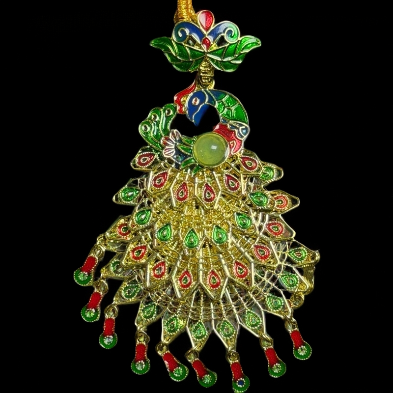 【明灯珠宝】天然翡翠A货镶嵌凤凰毛衣链挂件