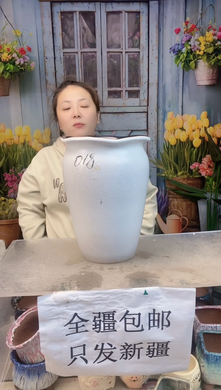 040 荷叶口白盆一个装  口20高20
