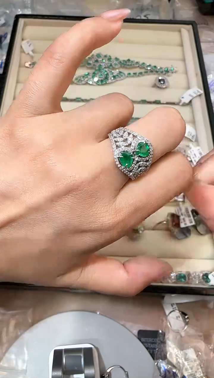 【闪购商品】定制祖母绿戒指银S925镶嵌戒指