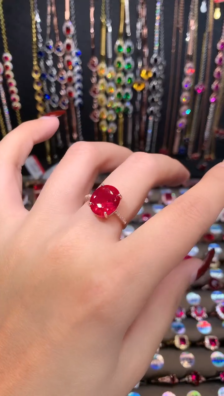 【闪购商品】红宝石戒指银S925镶嵌10.12玫瑰金
