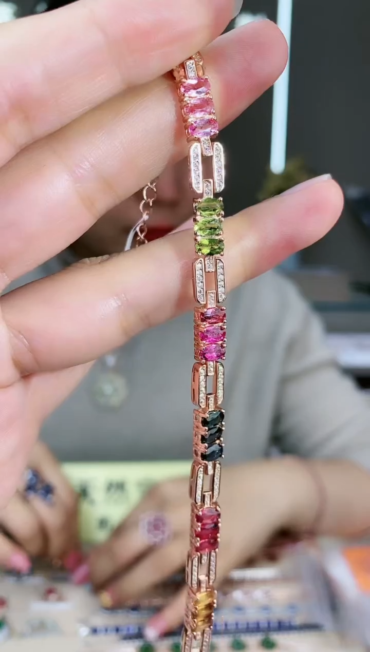 【闪购商品】碧玺手链银S925镶嵌手链