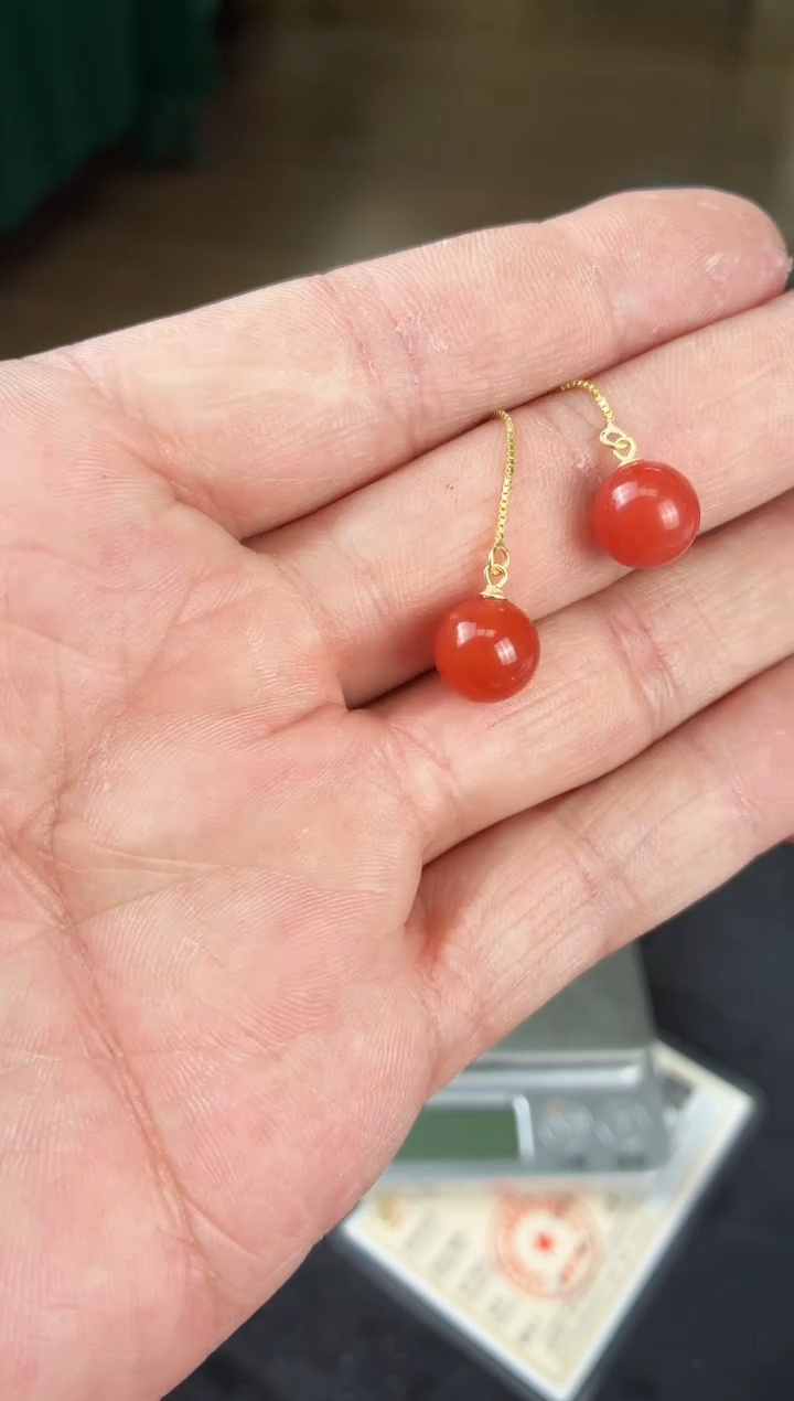 银S925镶嵌南红玛瑙耳饰M23