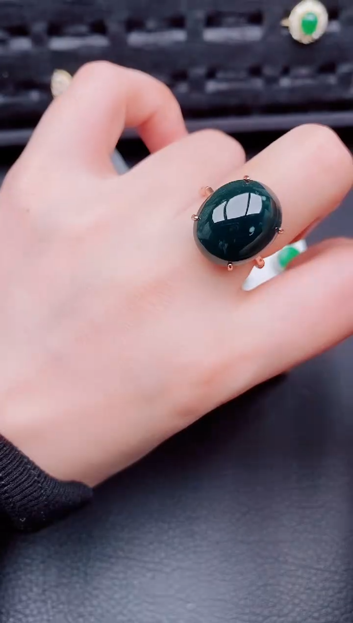 【闪购商品】翡翠戒指银S925镶嵌天然a货翡翠609