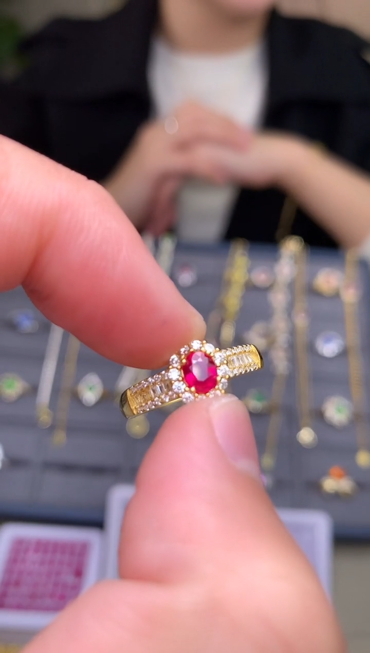 银S925镶嵌戒指红宝石戒指