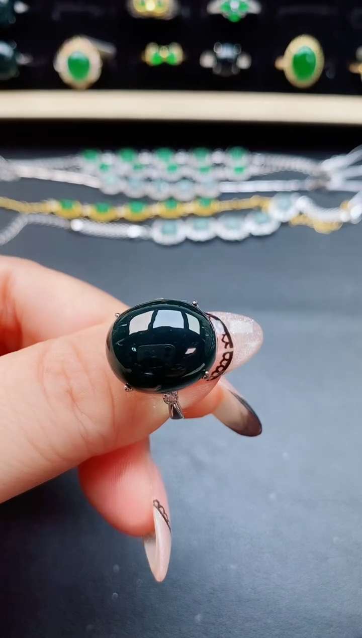 翡翠戒指银S925镶嵌50805