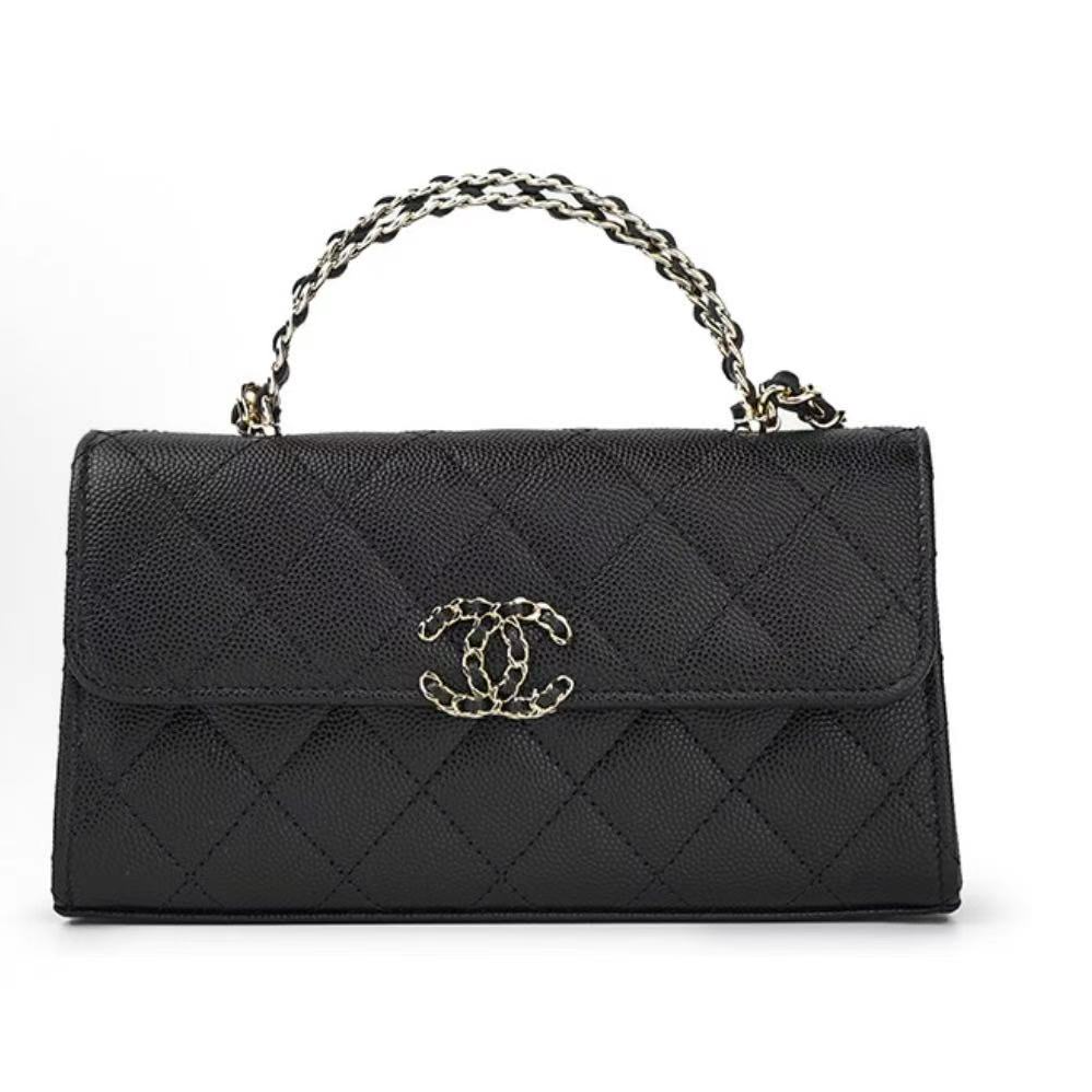 95新 Chanel/香奈儿 黑金荔枝横版kelly 手提包