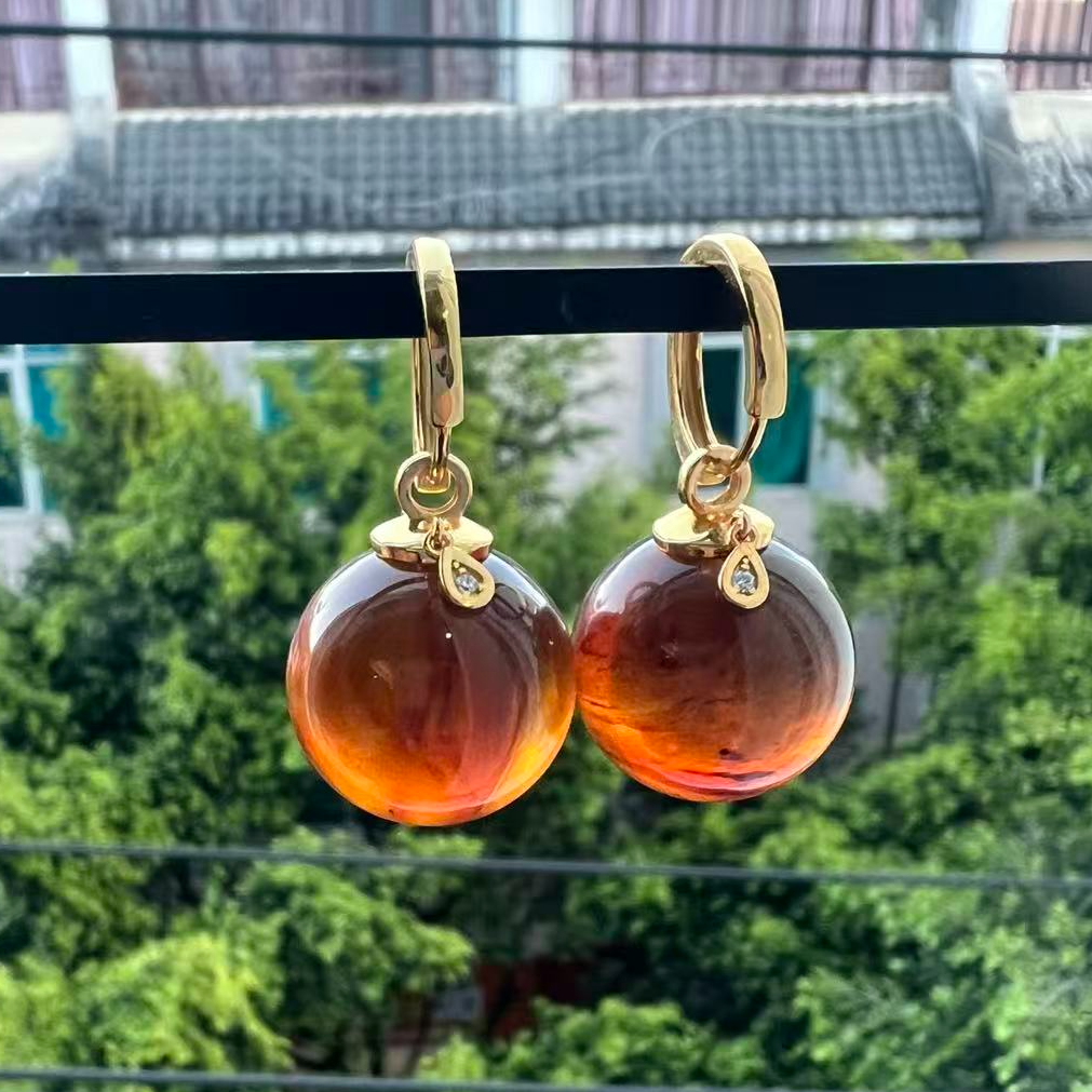 【老掌柜】紫罗兰/琥珀耳环/18mm  BBJ122126