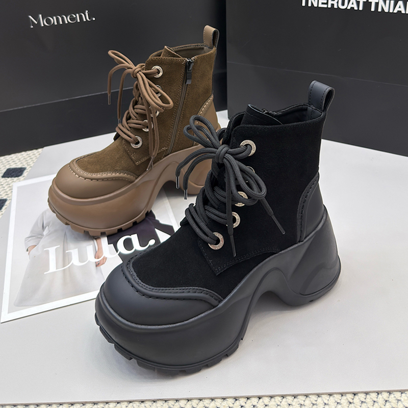 6929-11增高厚底马丁靴女2025秋冬新款真皮复古休闲松糕短靴