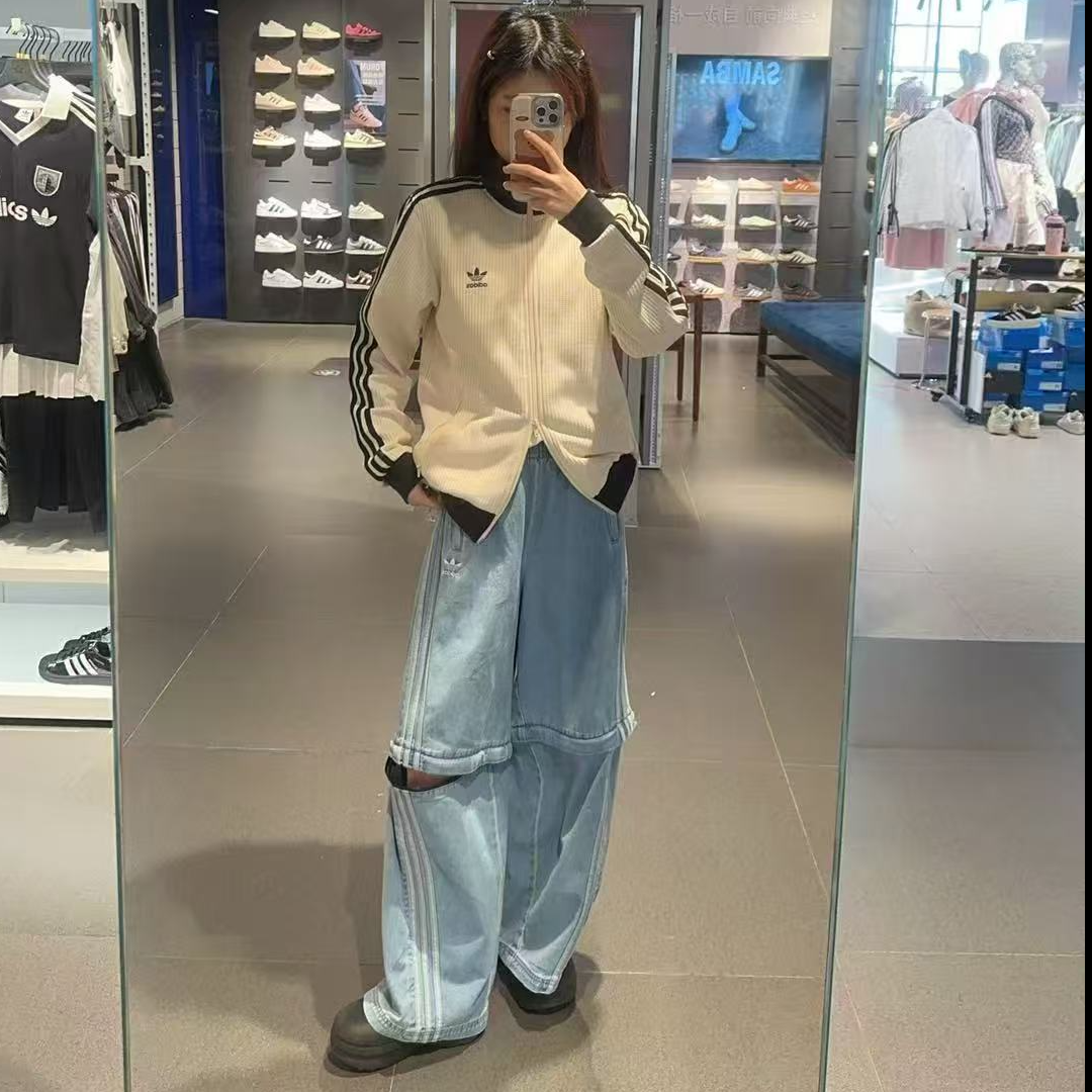 adidas/阿迪达斯男女时尚百搭可拆卸牛仔宽松运动扭扭裤KB6415