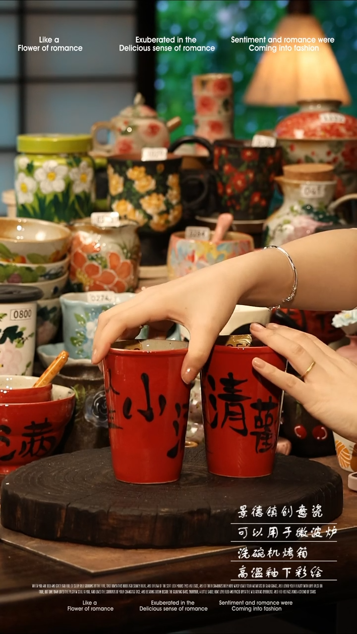 陶瓷一对景德镇高温釉下彩手工手绘款式