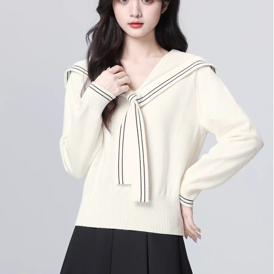 H-146【衣长55】海军领针织衫宽松高级感大翻领打底内搭外穿短款