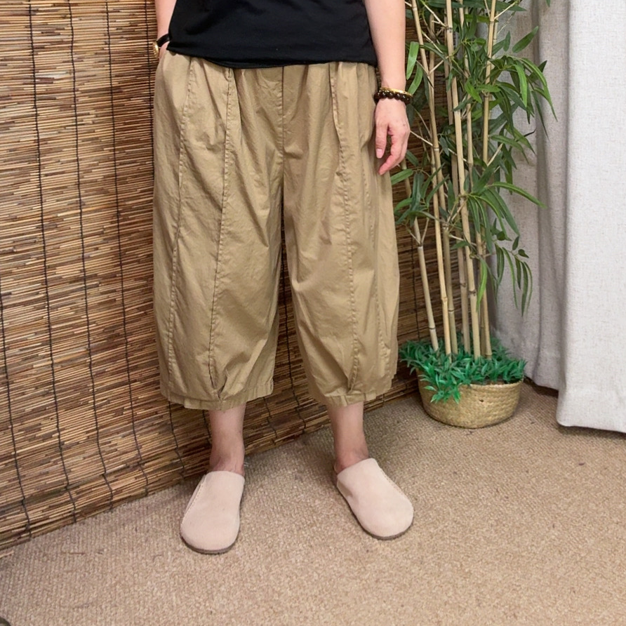 新款纯棉七分休闲灯笼裤纯色百搭大码