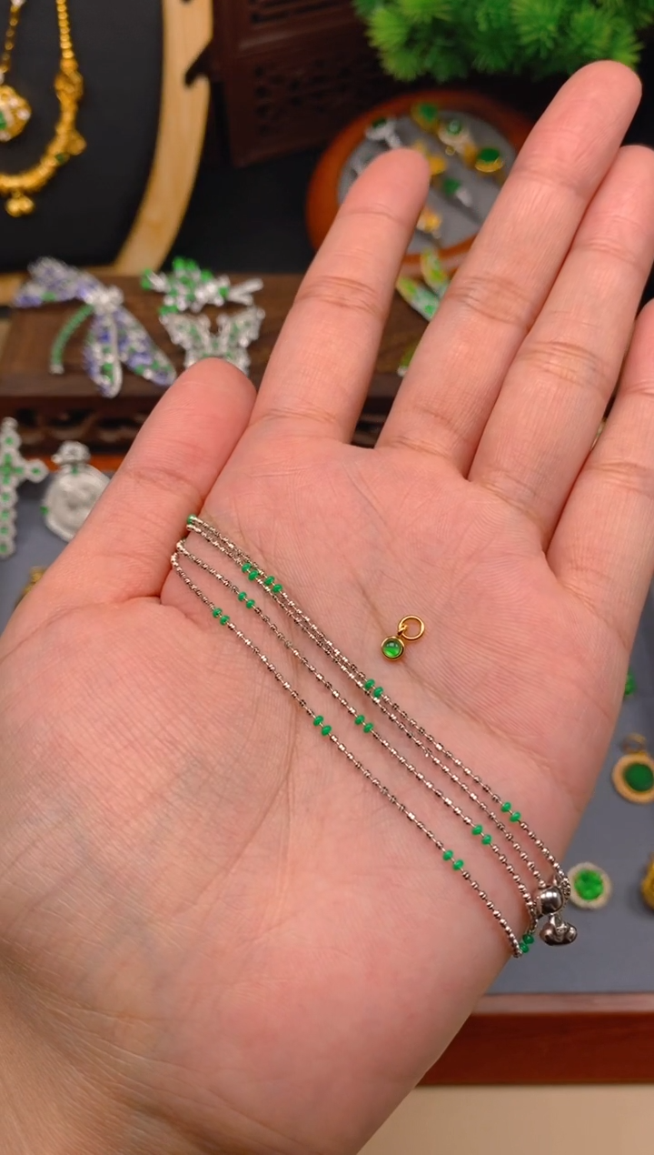 【闪购商品】翡翠项链银S925镶嵌银色可调节项链1条