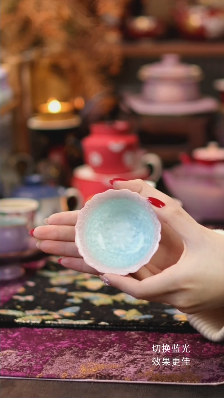 景德镇结晶釉粉青棱口花边杯