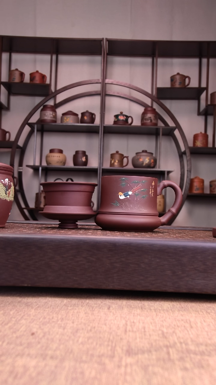 茶杯紫砂喜上眉梢三件套350-400CC容量