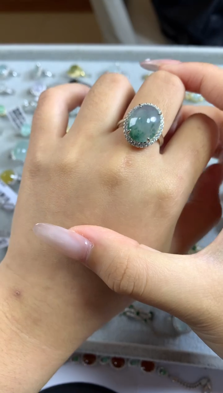 银S925镶嵌戒指翡翠10
