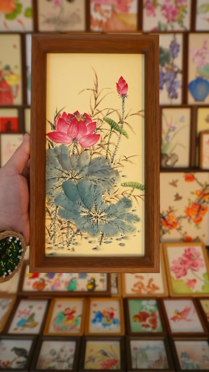 27*15深色框青墨荷塘翠鸟