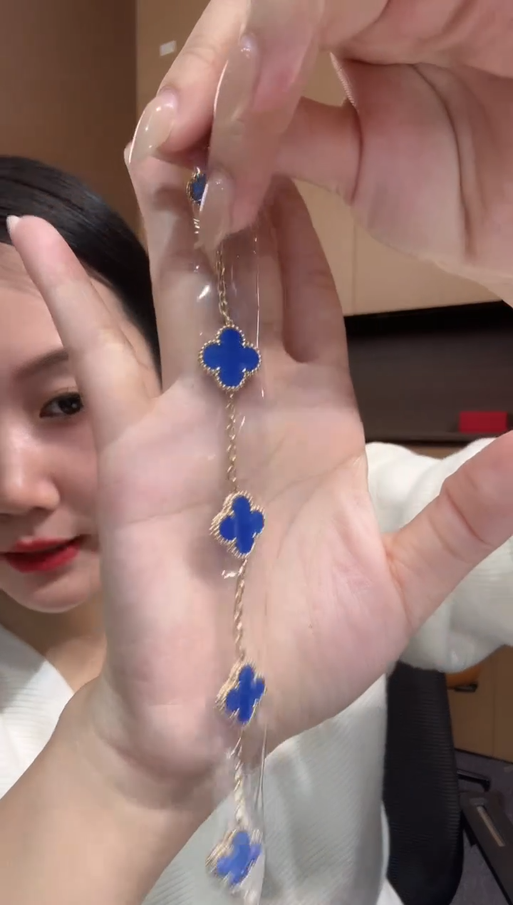 【闪购商品】玛瑙/玉髓手链18K金镶嵌蓝色k黄，五花手链GHJ