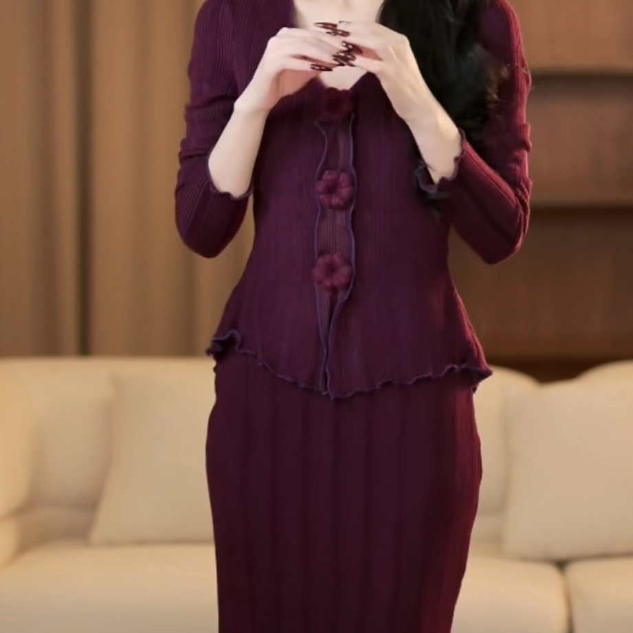 【静铉】紫霞沉香冬季新款高级显瘦鱼尾连衣裙-YL11176