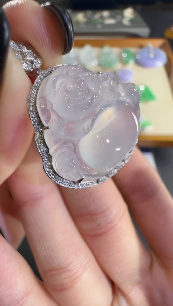 吊坠(不含链)18K金镶嵌翡翠【源头工厂】钻石镶嵌