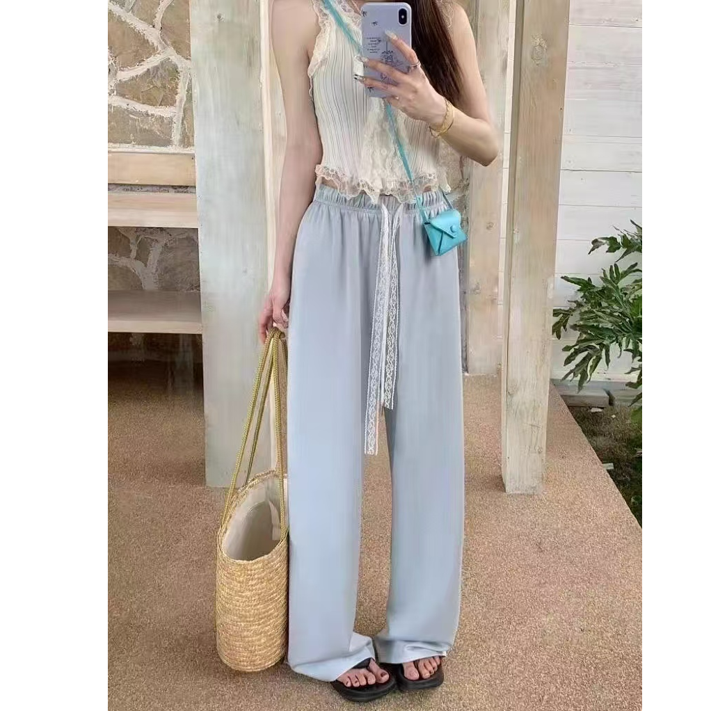 玲玲服饰【8111#蕾丝抽绳阔腿裤】