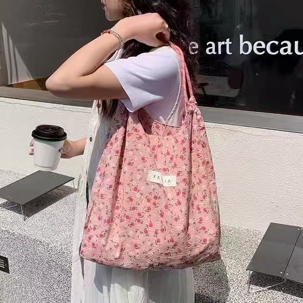 韩国ins风少女碎花包夏季新款抽绳单肩包