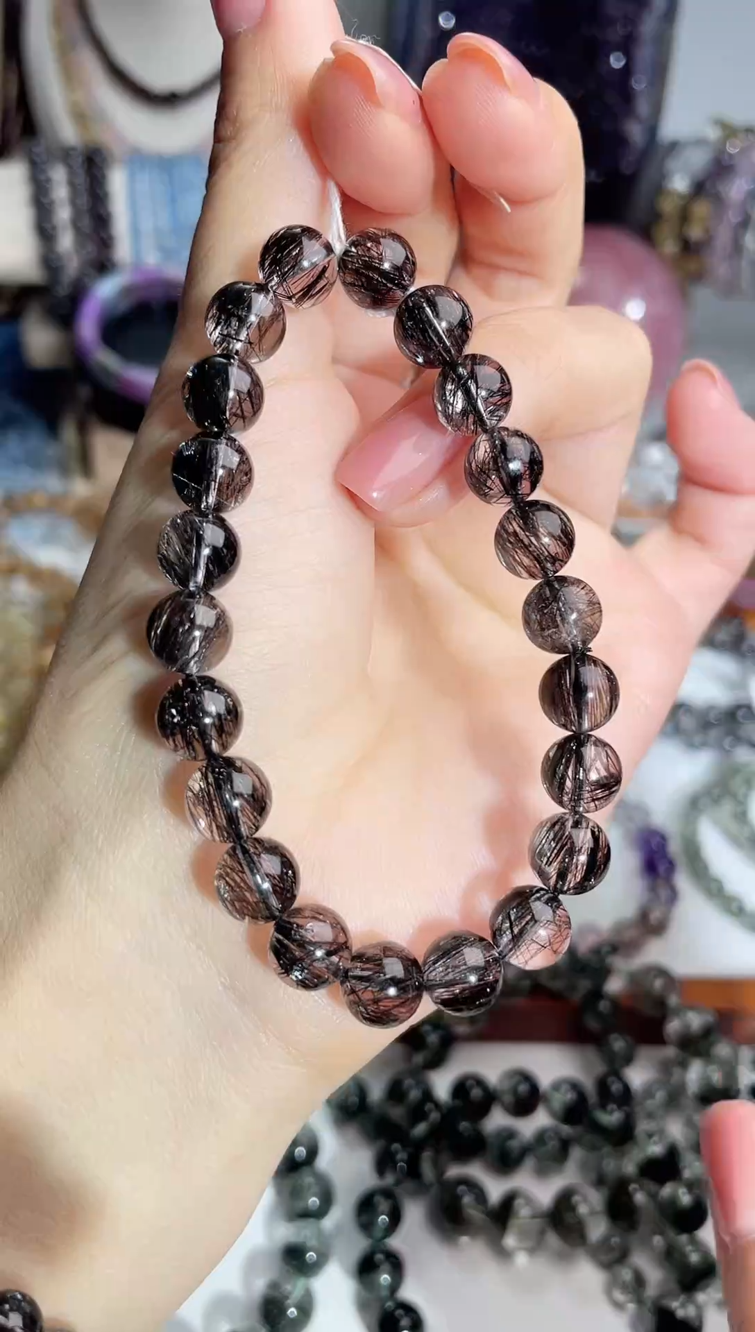 【闪购商品】发晶手链未镶嵌8-9mm天然黑发晶手链