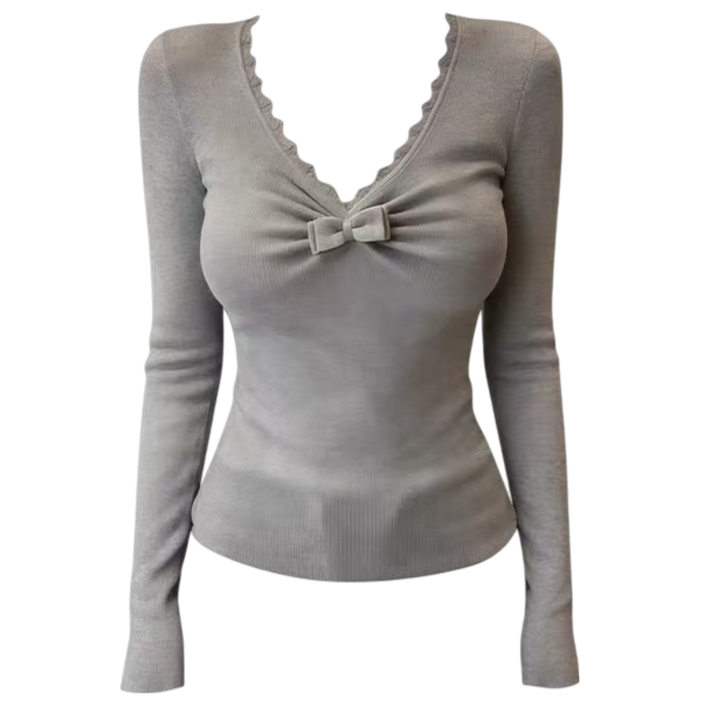 午餐肉家收腰显瘦V领抽褶双层蝴蝶结T恤女