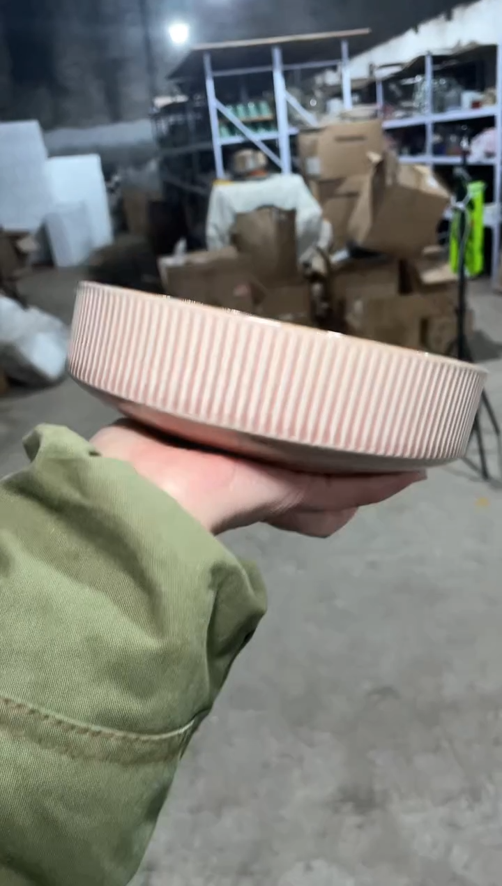 【闪购商品】碗微瑕（1个装）皮粉竖纹深盘