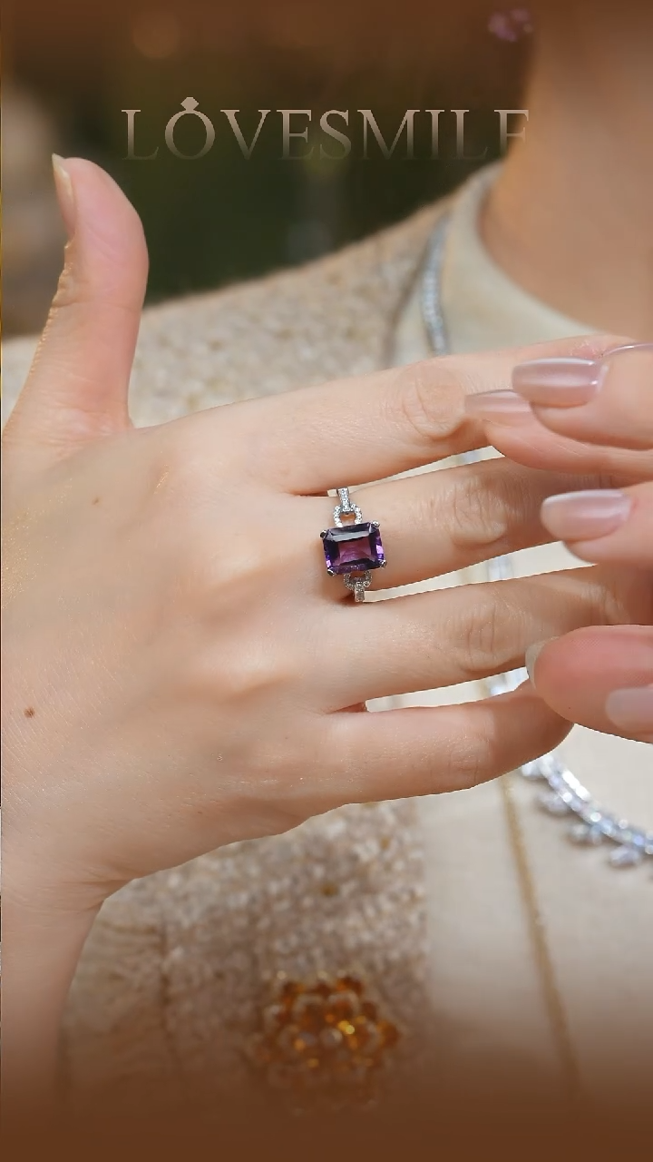 银S925镶嵌戒指紫晶圈口13号027