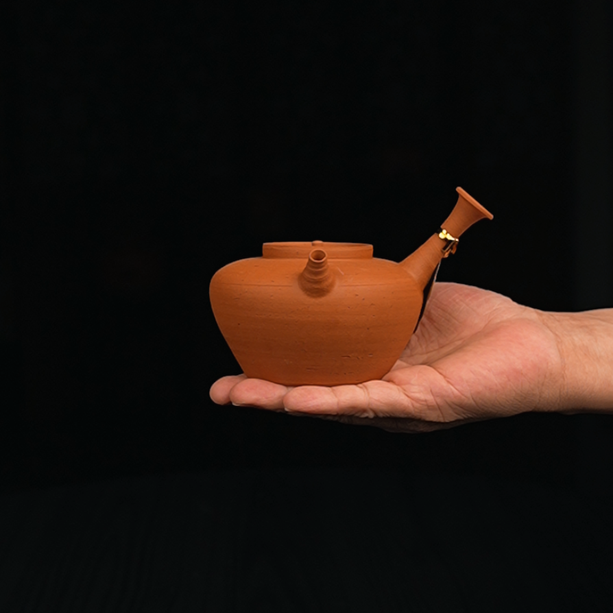 水木砂铫/经典红泥/粗砂/修坯/双印/“小侧把”/