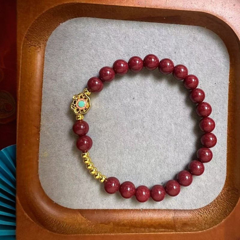 含辰砂工艺品高含量紫金朱砂手串祥云合金吉祥好运幸福顺遂