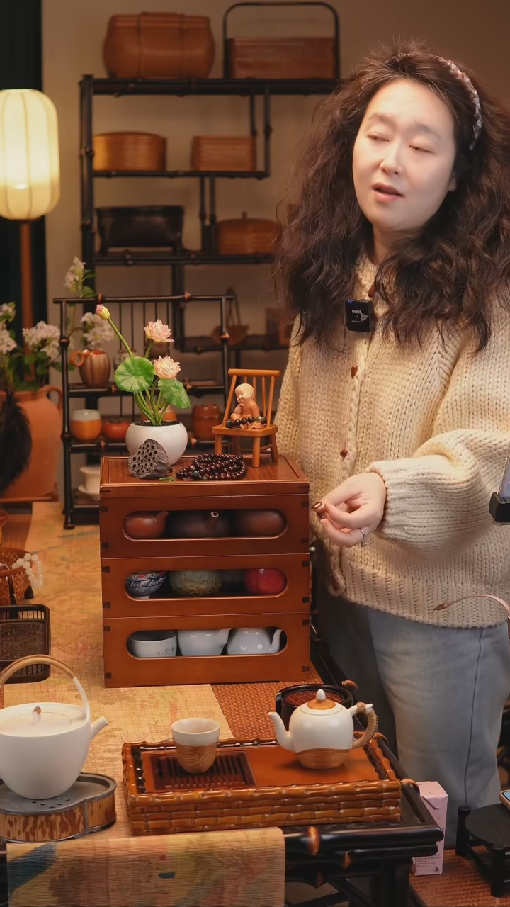 微瑕样品【乾隆】楠竹博古架收纳盒茶具百宝箱茶杯收纳盒 三层 