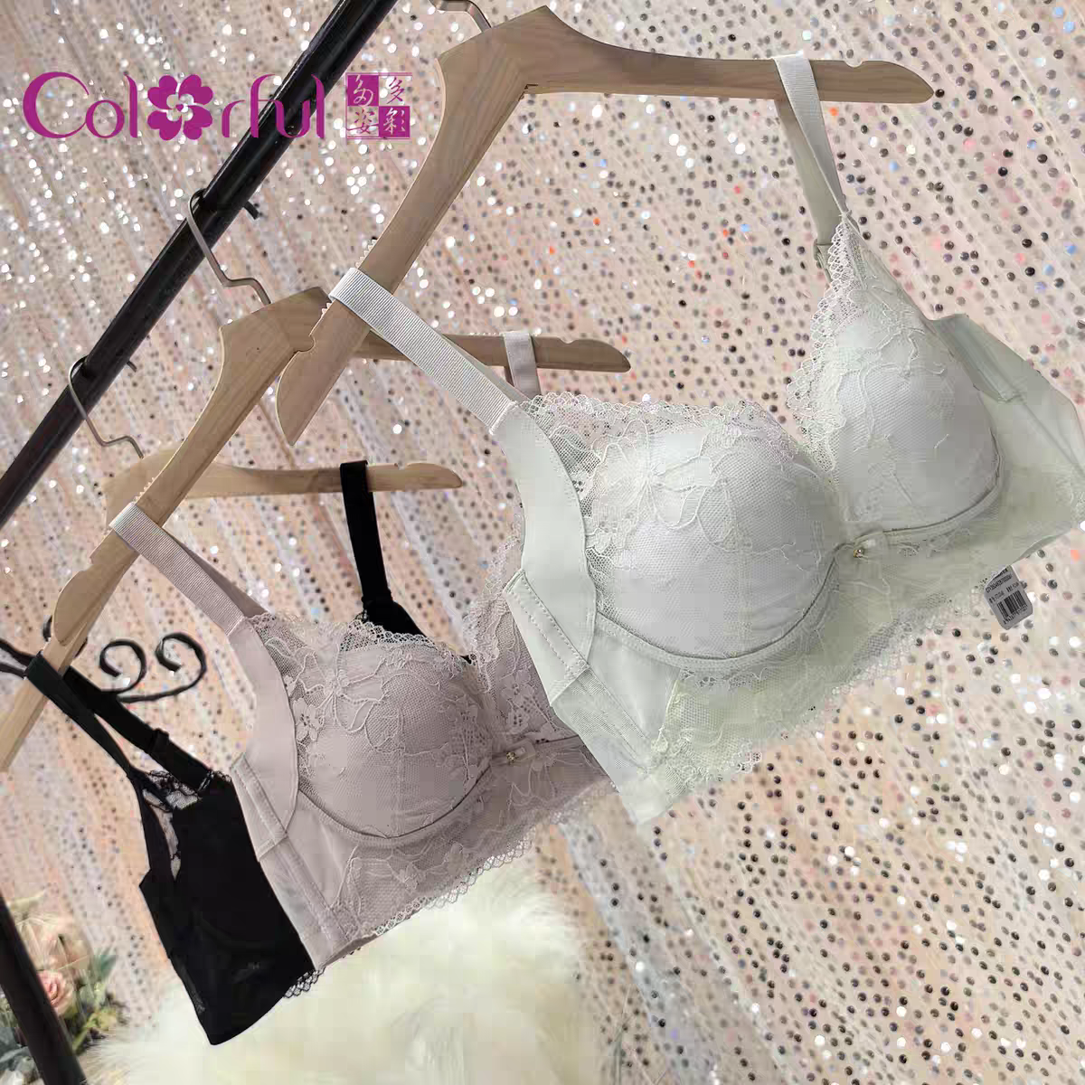 无品牌中厚AB杯上托聚拢无钢圈侧收副乳女士蕾丝舒适文胸