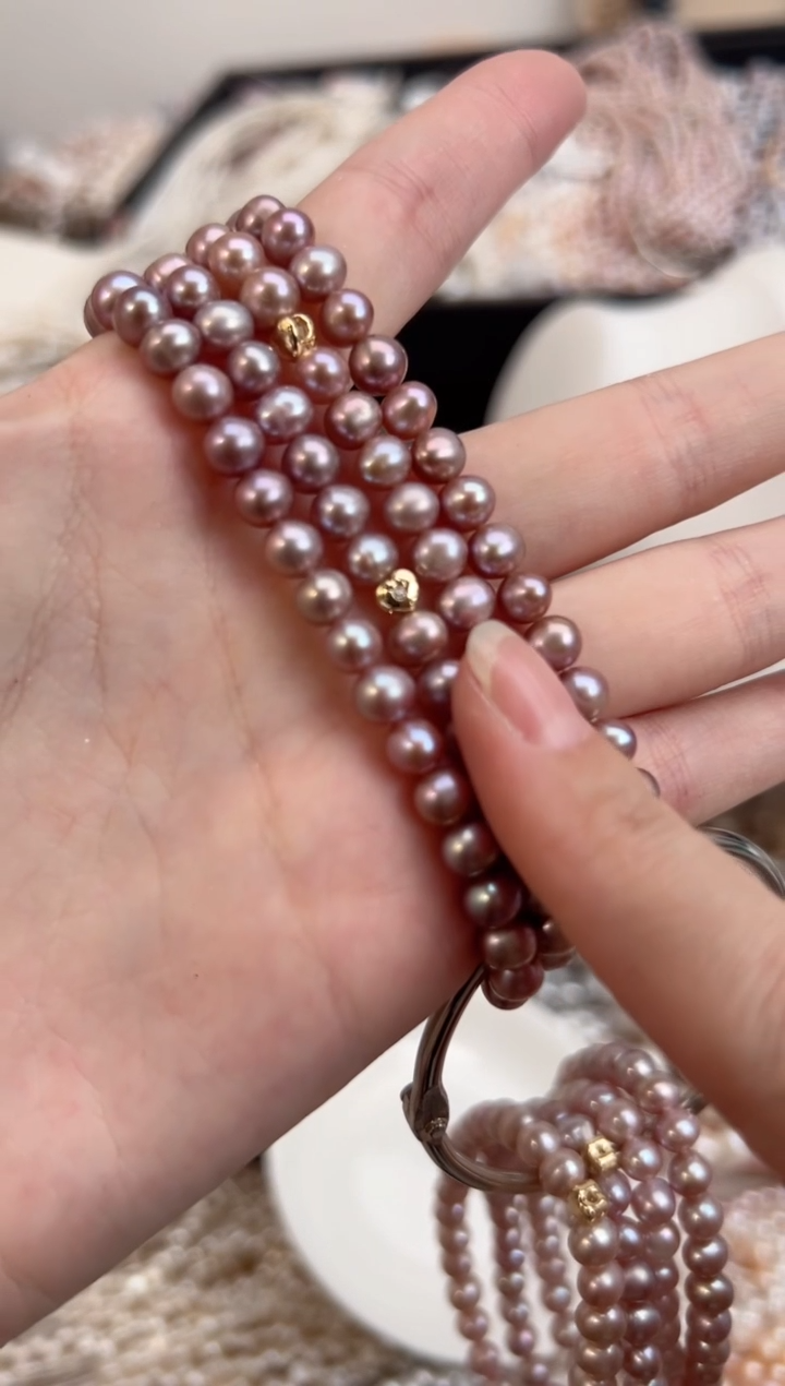 未镶嵌福利淡水珍珠紫色*强光无核珍珠手链6mm左右