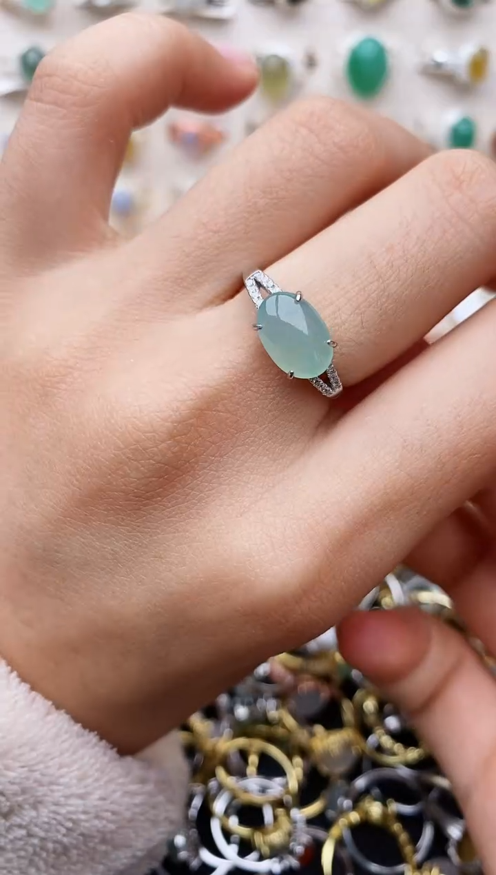 【闪购商品】翡翠戒指银S925镶嵌缅甸翡翠