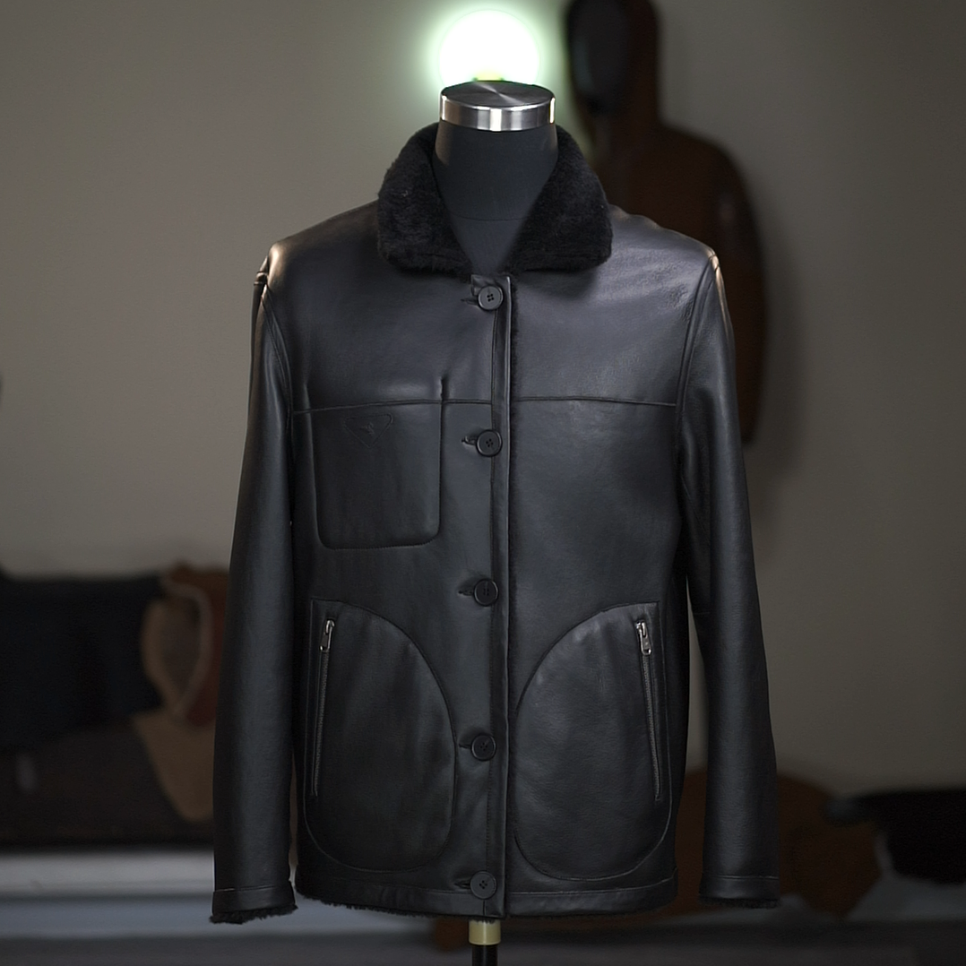 [西班牙拉贡]皮毛一体双面穿轻商务冬季新款单排扣男款皮毛外套