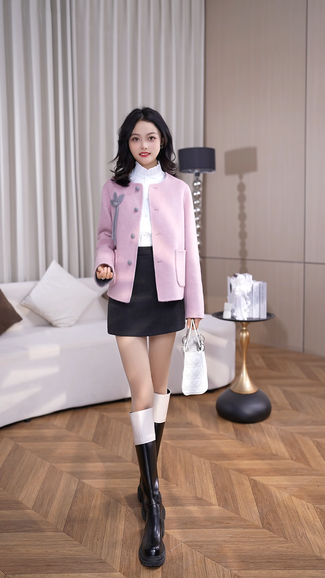 FKY25M008 双面羊毛大衣外套女短款绵羊毛2025秋季新款气质