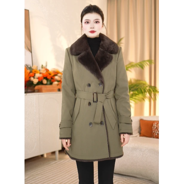 【加厚毛毛里布】2025春秋新款气质长袖风衣3925外套女装修身收腰