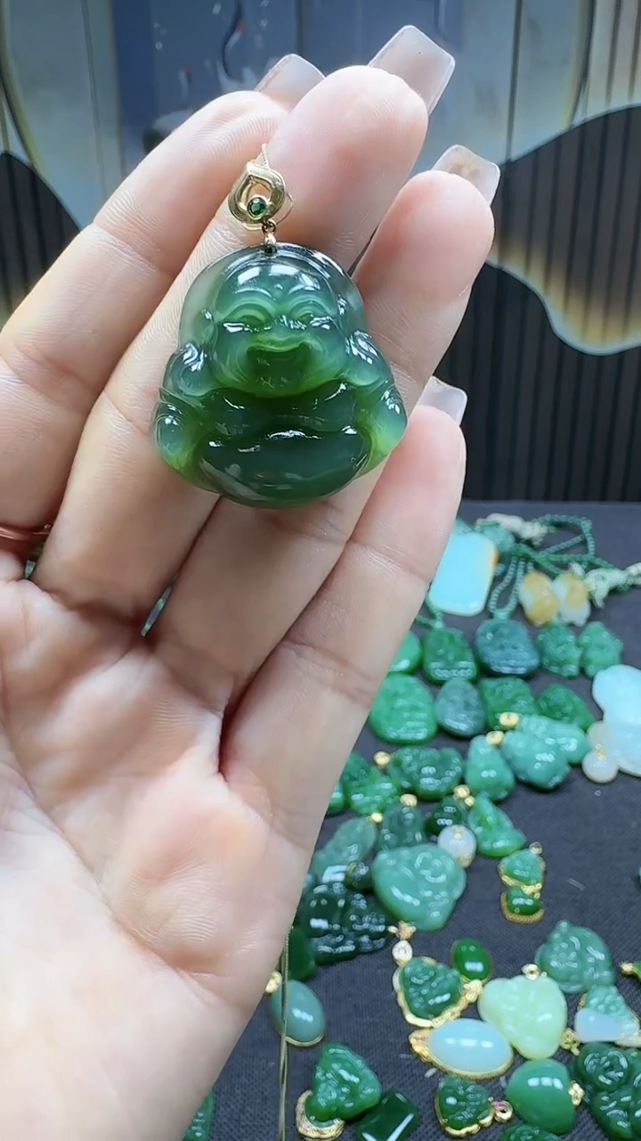 和田玉18K金镶嵌挂件1