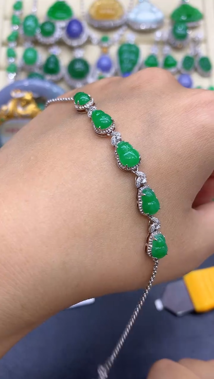 18K金镶嵌手链翡翠343-中国好珍宝