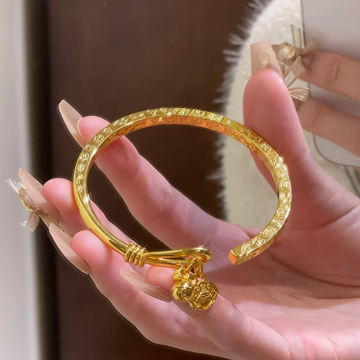 铜合金手镯 吉言铃铛开口气质轻奢时尚复古古风古法传承素款