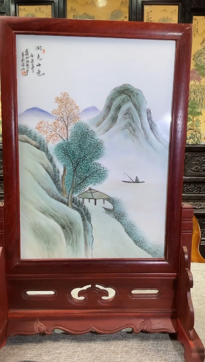 摆件陶瓷A31/湖光山色陶瓷瓷板画————