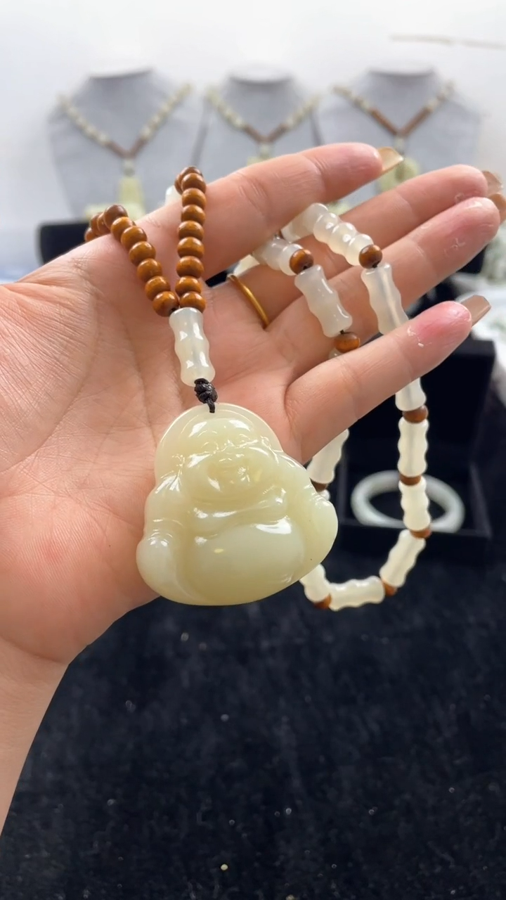 【闪购商品】和田玉吊坠(赠链)未镶嵌天然和田玉双面弥勒佛吊坠