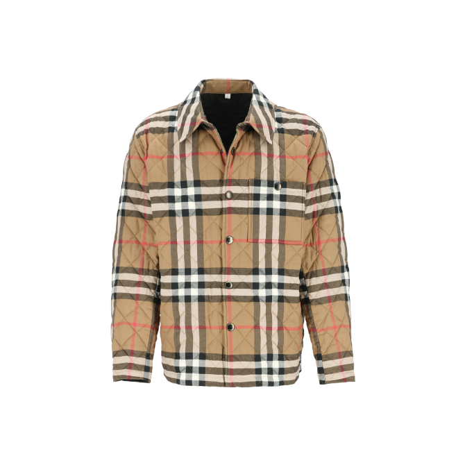 BURBERRY/博柏利格纹单排扣贴袋长袖棉服 棕色 ch