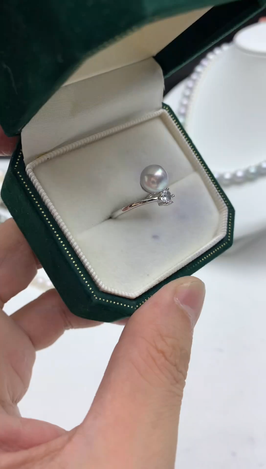 未镶嵌FF海水珍珠灰珠戒指x308