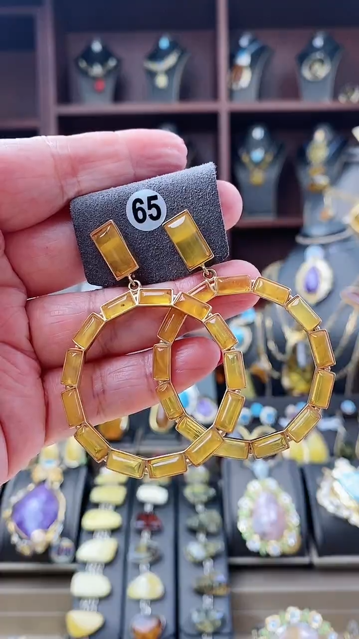 【闪购商品】琥珀耳饰银S925镶嵌耳环