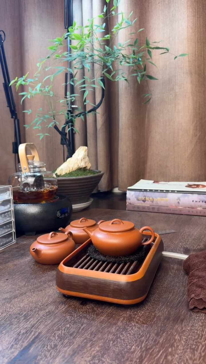 茶壶紫砂平盖莲子-全手工制作-小红泥-容量：220CC