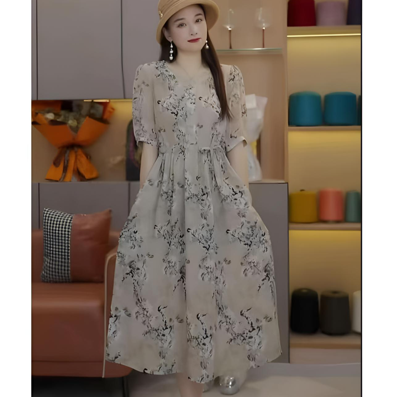 10366-夏款气质妈妈装中长裙中年女装时尚显瘦连衣裙女【G仓】